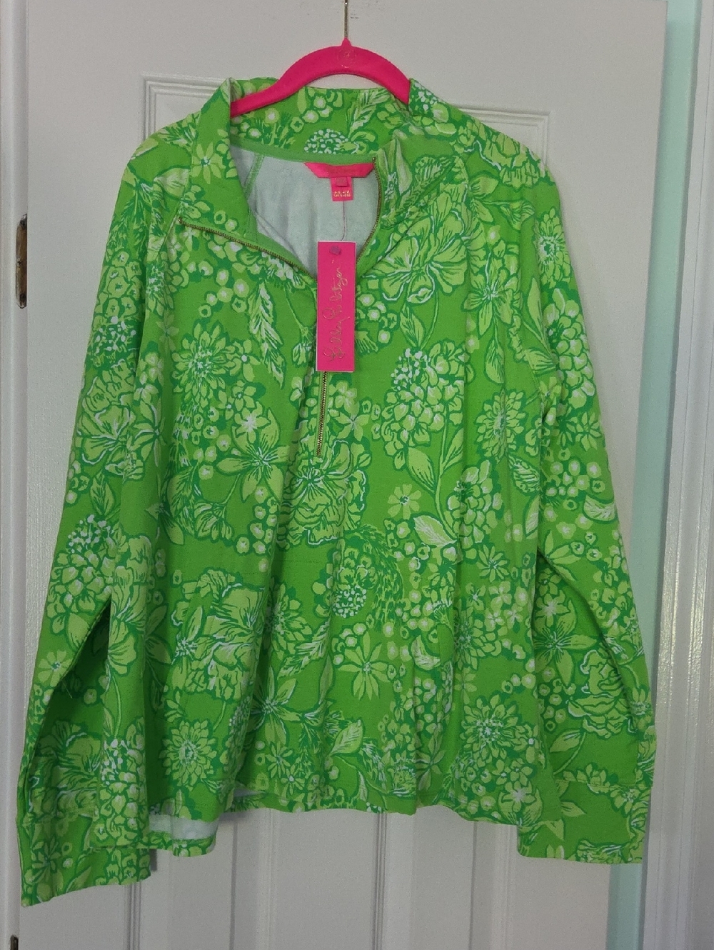 Lilly Pulitzer Green Floral Half Zip-Front Top